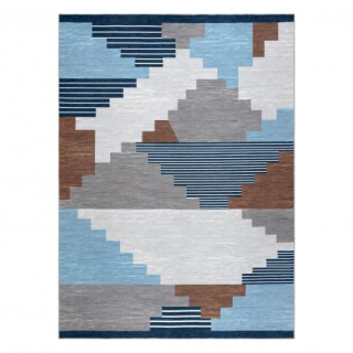 ANTIKA moderný geometrický umývateľný koberec - béžová / modrá