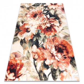 Moderný koberec, listy, umývateľné kvety - terakota