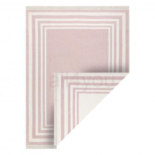 Koberec TWIN Frame bavlna, obojstranný, Ekologické strapce - ružová / krémová