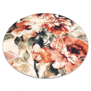 ANTIKA 24 teakový koberec, kruh moderných listov, umývateľné kvety - terakota