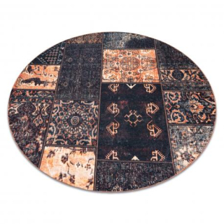 Staroveký čokoládový koberec ANTIKA, moderný kruh, grécky umývateľný - čierna / 