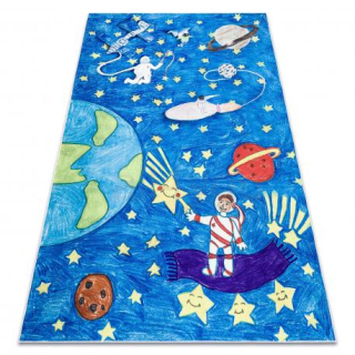 Umývateľný koberec BAMBINO Cosmos, raketa pre deti, protišmykový - modrý